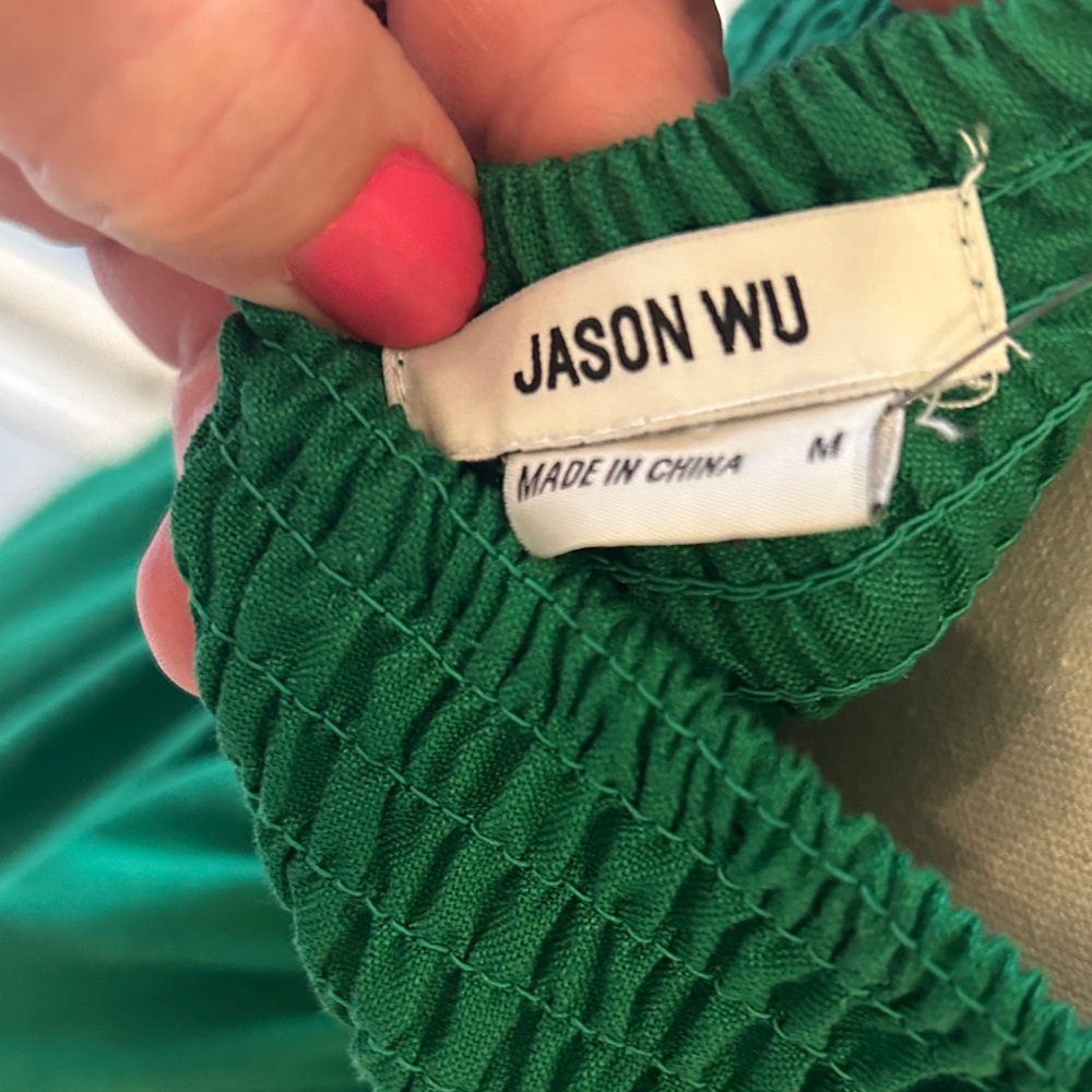 Jason Wu Emerald Green Ruffled V-Neck Tiered Maxi Dress Women’s Size Medium - Picture 9 of 11